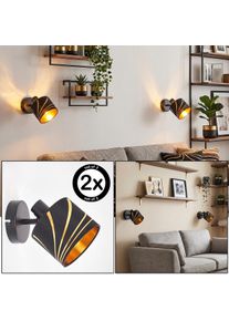hofstein Alsen swivel wall spotlight set of 2, adjustable E14 with slotted gold shade E14 wall-mounted lamps, 20 cm high, 12 cm diameter, retro Scandinavian design for living room or bedroom