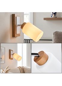 hofstein Alvorn adjustable wall light, swivel reading wall lamp with cylindrical shade Ecru wooden wall plate and chrome components, 60 Watt, for the couch