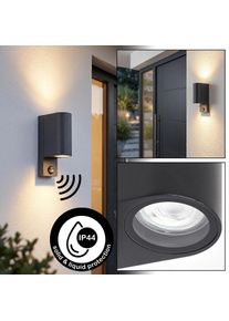 hofstein Kingstown outdoor wall light with motion sensor, 2-light up-down facade lamp for front door and terrace, GU10 socket, semi-circular oblong housing, modern style
