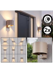 hofstein Sand-coloured LED Up & Down Light Tamarin, motion sensor, 3000 Kelvin, set of 2 Warm white 3000 Kelvin, 350 Lumen and 6 Watt, round shade design for front door and terrace