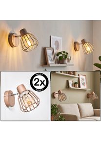 hofstein Retro wall spotlight Keldor, 2-piece set, brown metal cage shade in mocha With rotatable and swivelling head, E27 socket, for the couch, 40 Watt