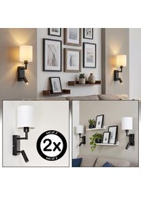 hofstein Turil LED wall reading light set of 2, couch wall lamp with white fabric shade rotatable spotlight, on/off switch, warm 3000 Kelvin, 180 Lumen, 45.5 cm high