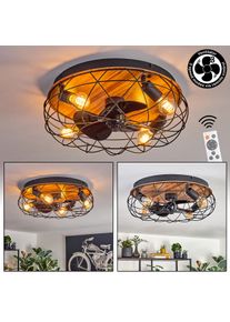 hofstein Tourais ceiling light, Ceiling fan light LED Wood like finish, black, 4-light sources, Remote control