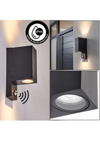 hofstein Kingstown outdoor wall light with motion sensor, 2-light front door light Modern metal structure with clear glass opening, IP44, GU10
