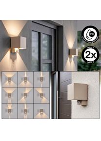 hofstein LED Up & Down Light Tamarin, set of 2, motion sensor, 3000 Kelvin warm white, sand IP54 Angular metal housing, 350 Lumen, for the house entrance