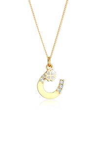 Silberkette Elli "Halskette Hufeisen Kleeblatt 925 Silber, mit Kristallen von Swarovski" Gr. 45, gold, Halsketten, Damen, 45, Silber 925 (Sterlingsilber), Silberkette