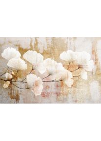 Leinwandbild queence "Gingkobl&auml;tter am Ast, Canvas Bild von Hand bespannt", beige (farbe bild(er): wei&szlig;,beige,gold,braun), B:90cm H:60cm T:2cm, Bilder, Leinwandbild, Zeitlose Ginkgo-Motive in hellen Farben