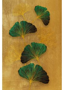Leinwandbild queence "Gingkobl&auml;tter Gold, Canvas Bild von Hand bespannt", farbe bild(er): gold,gelb,gr&uuml;n, B:30cm H:40cm T:2cm, Bilder, Leinwandbild, Zeitlose Ginkgo-Motive in hellen Farben