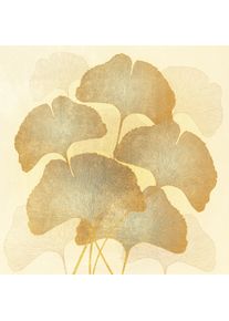 Leinwandbild queence "Gingko in Beige, Canvas Bild von Hand bespannt", farbe bild(er): beige,gold,natur, B:100cm H:100cm T:2cm, Bilder, Leinwandbild, Zeitlose Ginkgo-Motive in hellen Farben