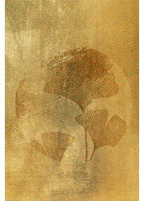 Leinwandbild queence "Ginkgo in Gold Abstrakte Kunst, Canvas Bild von Hand bespannt", farbe bild(er): gold, B:80cm H:120cm T:2cm, Bilder, Leinwandbild, Zeitlose Ginkgo-Motive in hellen Farben