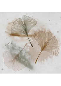 Leinwandbild queence "Gingko Abstrakt, Canvas Bild von Hand bespannt", farbe bild(er): grau,braun,beige, B:40cm H:40cm T:2cm, Bilder, Leinwandbild, Zeitlose Ginkgo-Motive in hellen Farben