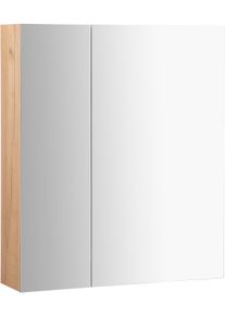 Spiegelschrank Welltime "Lund Badschrank Schrank Bad WC Spiegel ohne LED", silber (natur), B:60cm H:70cm T:16cm, MDF, Schr&auml;nke, Spiegelschrank, Badezimmerspiegelschrank Spiegel Badspiegel mit 2 T&uuml;ren Breite 60cm