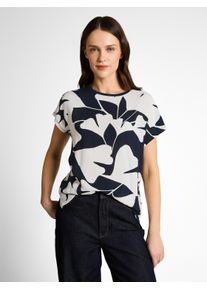 T-Shirt Tom Tailor, Damen, Gr. XS, blau (big navy ginkgo), Single Jersey, Obermaterial: 100% Viskose, bedruckt, regular fit normal, Rundhals, Shirts T-Shirt, mit All-Over Print