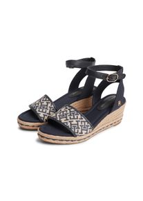 Keilsandalette Tommy Hilfiger "TH MID ESPAD WEDGE JACQUARD", Damen, Gr. 36, blau (dunkelblau, wei&szlig;), Leder, Lederimitat, Textil, Schuhe Keilsandalette, Sommerschuh, Riemchensandale mit kontrastreicher TH-Stickerei