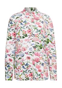 Hemdbluse GOLDNER "Kurzgr&ouml;&szlig;e Jerseybluse mit floralem Allover-Druck", Damen, Gr. 24, wei&szlig; (ros&eacute;, wei&szlig;, gemustert), Obermaterial: 95% Viskose CV. 5% Elasthan EL., eng Manschette, Blusen Hemdbluse, H&uuml;bsches Allover-Blumendessin