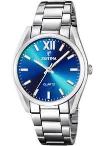 Quarzuhr Festina "Boyfriend Collection", silber (silberfarben, blau), Armbanduhren, Damen, Quarzuhr, Armbanduhr, Damenuhr, Edelstahlarmband