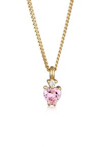 Silberkette Elli "Halskette Herz Zirkonia Solit&auml;r Funkelnd 925 Silber Vergoldet" Gr. 42, pink, Halsketten, Damen, Silber 925 (Sterlingsilber), Silberkette