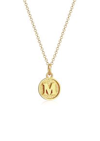 Kette mit Anh&auml;nger Elli "Halskette Pl&auml;ttchen Vintage Buchstabe M Initialen 925 Sterling Silber" Gr. 45, gold, Halsketten, Damen, ohne Stein, Silber 925 (Sterlingsilber), Kette mit Anh&auml;nger