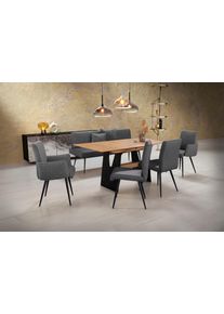 K+w Komfort & Wohnen Essgruppe K+W KOMFORT & WOHNEN "Giacomo I", grau (asphalt, schwarzgrau), Flachgewebe 775 Leder CLOUD, Synchron-Auszug, L&auml;nge Esstisch: 160cm,L&auml;nge Esstischmaximal: 200cm,Breite/Sitzbreite Bank: 177cm, Sitzm&ouml;bel-Sets, Essgruppe, 2 St&uuml;hle und Bank, 2 Armlehnenst&uuml;hle Stoff 775, Tisch 160 oder 180 cm