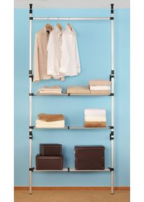 Teleskopregal Ruco, grau (aluminiumfarben, schwarz), B:70cm H:250cm T:40cm, Aluminium, Kunststoff, Regale, Teleskopregal, Aluminium/Kunststoff, praktisch zwischen Boden und Decke zu verspannen