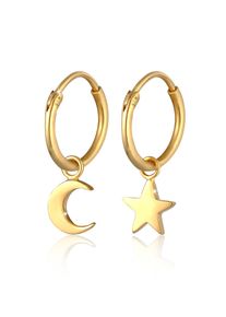 Paar Creolen Elli "Ohrringe Creolen Sterne Mond Trend 925 Silber" Gr. 22, gold, Ohrringe, Damen, 22, ohne Stein, Silber 925 (Sterlingsilber), Paar Creolen