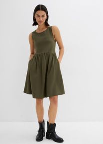 Shirtkleid bonprix, Damen, Gr. 40/42 (M), N-Gr, dunkeloliv, Obermaterial: 100% Baumwolle, bequem, Kleider Shirtkleid, bequeme Passform, ohne &Auml;rmel, mit Eingriffstaschen, aus Baumwolle