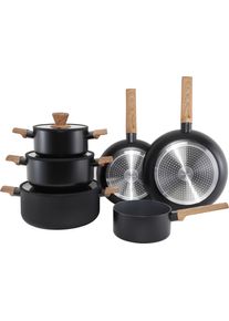 Topf-Set Hanseatic "ALU SCANDI, mit Antihaftbeschichtung", schwarz (schwarz, natur), T&ouml;pfe, Topf-Set, f&uuml;r alle Herdarten geeignet