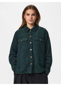 Hemdbluse Pieces "PCEFFI LS SHIRT WVN NOOS", Damen, Gr. XS, scarab, Cord, Obermaterial: 92% Polyester, 8% Nylon, unifarben, loose fit Po-bedeckend, Blusen Hemdbluse, Materialmix, loose fit