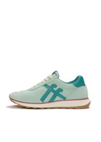 Keilsneaker fitflop "RETRO-Q FF FABRIC/SUEDE SNEAKERS", Damen, Gr. 42, mint, Leder, Nylon, Veloursleder, Schuhe Keilsneaker, Schn&uuml;rschuh, Freizeitschuh, Halbschuh mit Kontrastbesatz