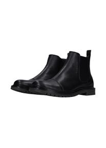 Chelseaboots Bugatti, Herren, Gr. 47, schwarz, Lederimitat, Schuhe Chelseaboots, Stiefelette mit Stretcheinsatz und Anziehlasche - schmale Form