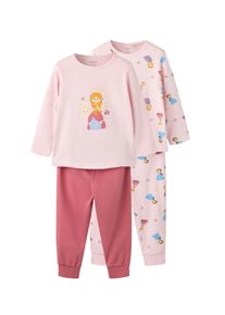 Schlafanzug name it "NMFNIGHTSET 2P PRINCESS NOOS", M&auml;dchen, Gr. 98/104, parfait pink pack:w, aop, chest print, Jersey, Obermaterial: 95% Baumwolle, 5% Elasthan, bedruckt, lang, Rundhals, Homewear-Sets Schlafanzug, Baumwollmischung