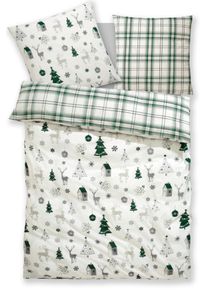 Bettw&auml;sche OTTO HOME "Mikkel", gr&uuml;n, B/L: 135cm x 200cm, 1 Stk., 1 Stk., Flanell, B/L: 80cm x 80cm, 2, Flanell, Obermaterial: 100% Baumwolle, Bettw&auml;sche, Bettw&auml;sche, Bettw&auml;sche ab Gr. 135x200 cm,100% Baumwolle, Weihnachten