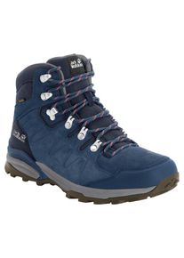 Wanderschuh Jack Wolfskin "REFUGIO TEXAPORE MID W", Damen, Gr. 39,5, blau (dunkelblau, grau), Leder, Synthetik, Schuhe Wanderschuh, wasserdicht, Trekkingschuh