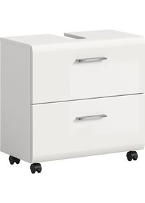 Waschbeckenunterschrank Welltime "FLORENZ, Breite 60cm, inkl. Siphonausschnitt, mit T&uuml;ren oder Sch&uuml;ben", wei&szlig; (wei&szlig;, wei&szlig; hochglanz), B:60cm H:58cm T:30cm, FSC-zertifizierter Holzwerkstoff, Schr&auml;nke, Waschbeckenunterschrank, hochwertige MDF Front, Griff schwarz, Badschrank, Bad
