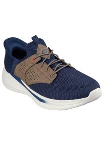 Slip-On Sneaker Skechers "SLADE-CASTER", Herren, Gr. 42, braun (navy, braun), Lederimitat, Textil, meliert, Schuhe Slip-On Sneaker, Slipper, Sneaker mit Gummizug und Slip-ins