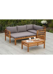 Gartenlounge-Set Merxx "Brasilia", beige (natur, grau), Massivholz, Sitzm&ouml;bel-Sets, Gartenlounge-Set, inkl. Auflagen