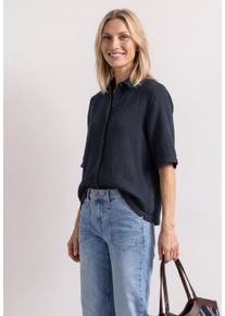 Hemdbluse Street One, Damen, Gr. 46, blau (schwarzest blau), Web, Obermaterial: 100% Baumwolle, unifarben, h&uuml;ftlang, V-Ausschnitt, abgesteppt, Blusen Hemdbluse, Sommerbluse, hochwertiger Musselin aus Baumwolle