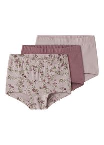 Hipster name it "NMFTIGHTS 3P VIOLETFLOWER NOOS", M&auml;dchen, Gr. 98, 3 Stk., violet ice pack:w, wistful mauve, Jersey, Obermaterial: 95% Baumwolle, 5% Elasthan, bedruckt, unifarben, Unterhosen Hipster, Baumwollmischung, uni und bedruckt im Set