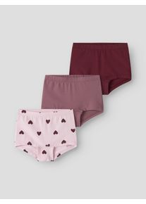 Hipster name it "NMFTIGHTS 3P CUTIE HEART NOOS", M&auml;dchen, Gr. 92, 3 Stk., parfait pink pack:w, rumba rot, mauvewood, Jersey, Obermaterial: 95% Baumwolle, 5% Elasthan, bedruckt, unifarben, Unterhosen Hipster, Baumwollmischung, uni und bedruckt im Set