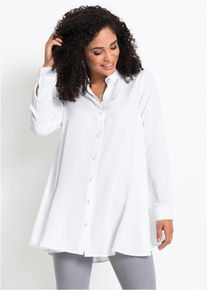 Langarmbluse bonprix, Damen, Gr. 42, wei&szlig;, Web, Obermaterial: 100% Viskose, unifarben, A-Linie Po-bedeckend, 1-Knopf-Manschette mit Schlitz, Blusen Langarmbluse, A-Linie, f&uuml;r femininen Look, aus Viskose, mit Hemdblusenkragen