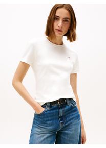 T-Shirt Tommy Hilfiger "SLIM CODY C-NK", Damen, Gr. S (36/38), beige (ecru), Jersey, Obermaterial: 100% Baumwolle, unifarben, slim fit normal, Rundhals, abgesteppt, Shirts T-Shirt, Baumwolle, slim fit