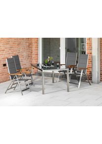 Garten-Essgruppe Merxx "Ferrara", grau, B:62cm H:116cm T:101cm, Edelstahl, FSC-zertifiziertes Massivholz, Polyester, Sitzm&ouml;bel-Sets, Garten-Essgruppe, 4 Klappsessel, Gartentisch