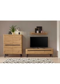 Wohnwand Home Affaire "Torge, Anbauwand, Schrankwand, Mediawand, Wohnzimmer-Set", eiche, B:287cm H:170cm T:40cm, Holzwerkstoff, Kastenm&ouml;bel-Sets, Wohnwand