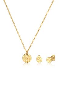 Ohrring und Ketten Set Elli "Schmuckset Rund Geh&auml;mmert Halskette Stecker Kreis 925 Silber" Gr. 45, gold, Schmuck_Sets, Damen, Blacklist, Silber 925 (Sterlingsilber), Ohrring und Ketten Set