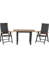 Balkonset Merxx "Paxos", schwarz (graphit, grau, graphit), B:58cm H:110,5cm T:74cm, Aluminium, FSC-zertifiziertes teilmassives Holz, Polyester, Sitzm&ouml;bel-Sets, Balkonset, inkl. 2 Klappsessel, 1 Balkonausziehtisch