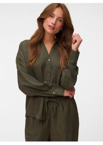 V&eacute;ro Moda Langarmbluse VERO MODA "VMMELANEY QUEENY LS SHIRT WVN NOOS", Damen, Gr. M, gr&uuml;n (forest night), Web, Obermaterial: 100% Polyester, unifarben, loose fit Po-bedeckend, V-Ausschnitt, Blusen Langarmbluse, Kunstfaser, loose fit