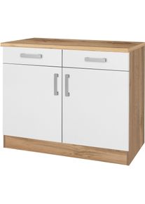 Unterschrank KOCHSTATION "KS-Toronto, Breite 100 cm", wei&szlig; (wei&szlig;, wotaneiche), B:100cm H:85cm T:60cm, Holzwerkstoff, Schr&auml;nke, Unterschrank