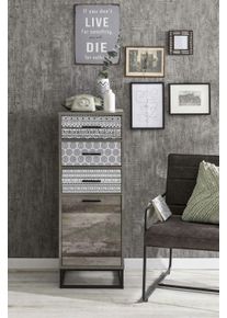 Kommode Sit "Mailbox mit 3 Schubladen und T&uuml;r in Holzoptik", schwarz (schwarz, wei&szlig;), B:40cm H:106cm T:38cm, MDF, Sideboards, Kommode, Dekorative schwarz-wei&szlig;e Musterfronten im Skandi-Design