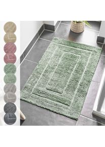 Badematte ANDIAMO "Havanna, 50x80 cm, Badvorleger, Badezimmer Teppich", gr&uuml;n (salbei, mit bord&uuml;re), H:7,5mm, Baumwolle, Polyester, Badematten, Badematte, Badteppich, Uni Farben, Hoch-Tief Effekt, verschiedene Designs