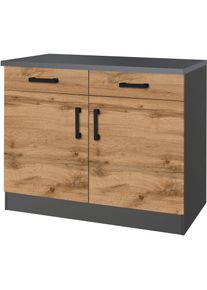 Unterschrank KOCHSTATION "KS-Toronto, Breite 100 cm", grau (wotaneiche, grafitgrau), B:100cm H:85cm T:60cm, Holzwerkstoff, Schr&auml;nke, Unterschrank